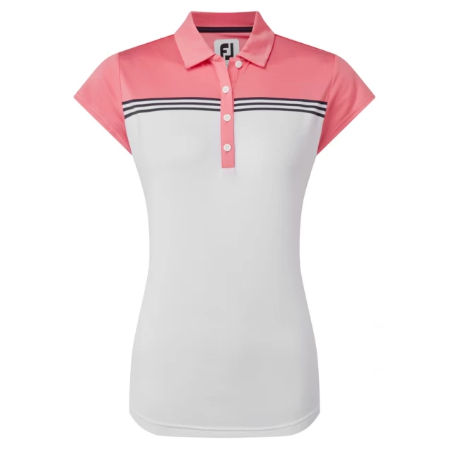 Damska koszulka golfowa Footjoy Engineered Colour Block Lisle Ladies Polo white/bright coral